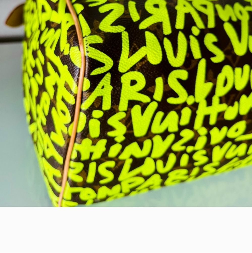 LOUIS VUITTON X Stephen Spriuse Monogram Graffiti Speedy 30 neon green LV bag - Picture 16 of 16